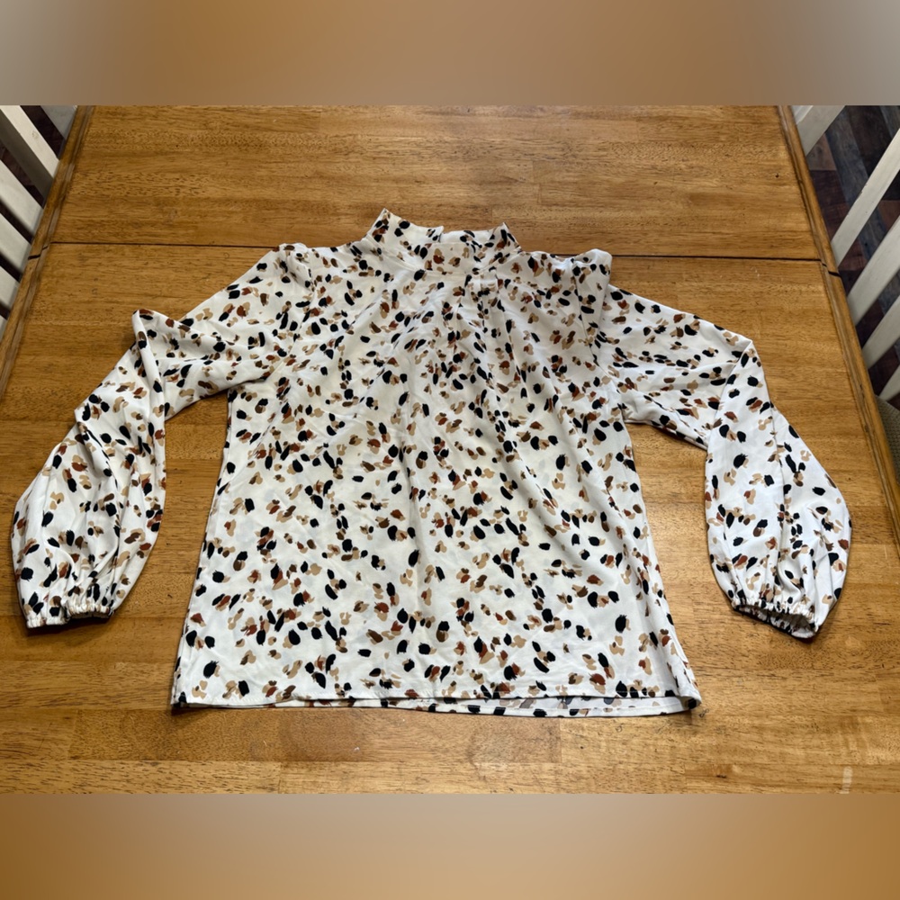 SHEIN White and Brown Patterned Blouse
